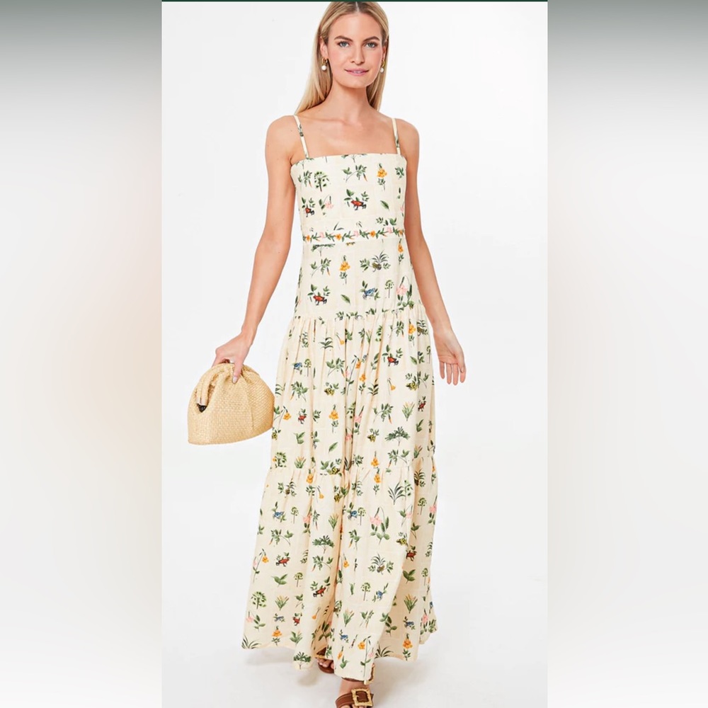 Agua by Agua Bendita Women’s Curandera Lima Ranas Linen Tiered Maxi Dress